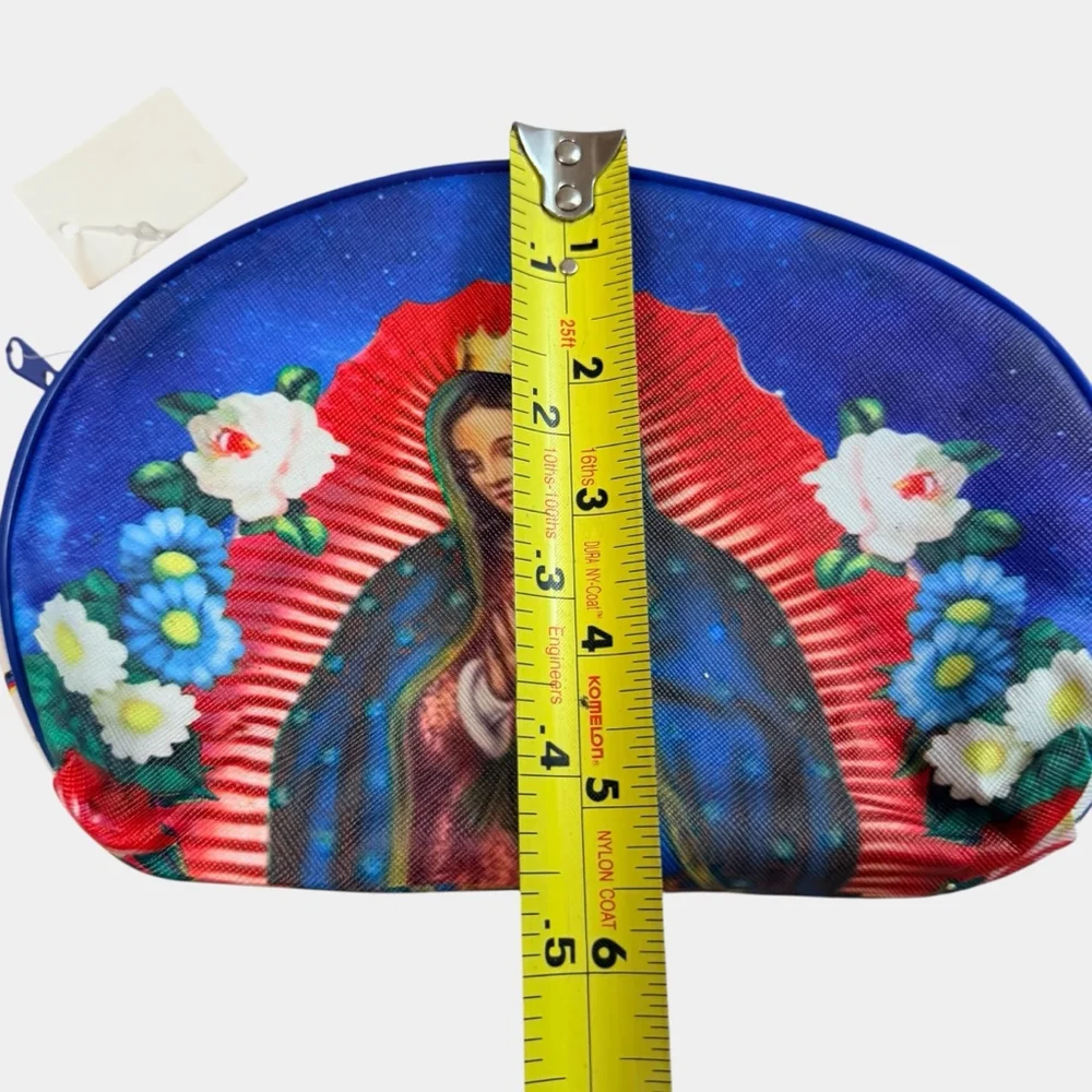 Virgin Mary Guadalupe Cosmetic Bag Makeup Pouch Blue Zipper Travel Case